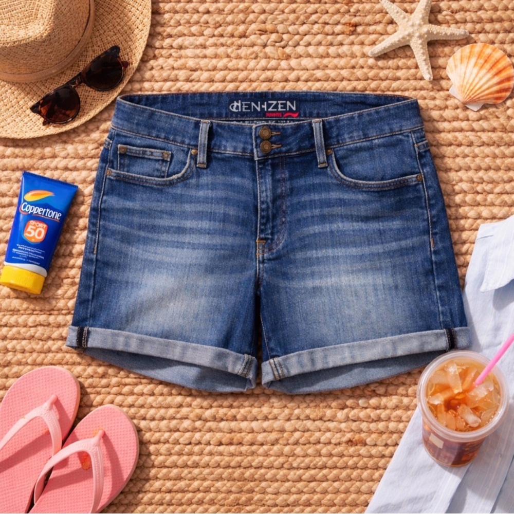 Denizen from Levi’s Classic Stretch Cuffed Blue Jean Shorts ~ Mid Rise ~ Size 10 - Picture 2 of 10